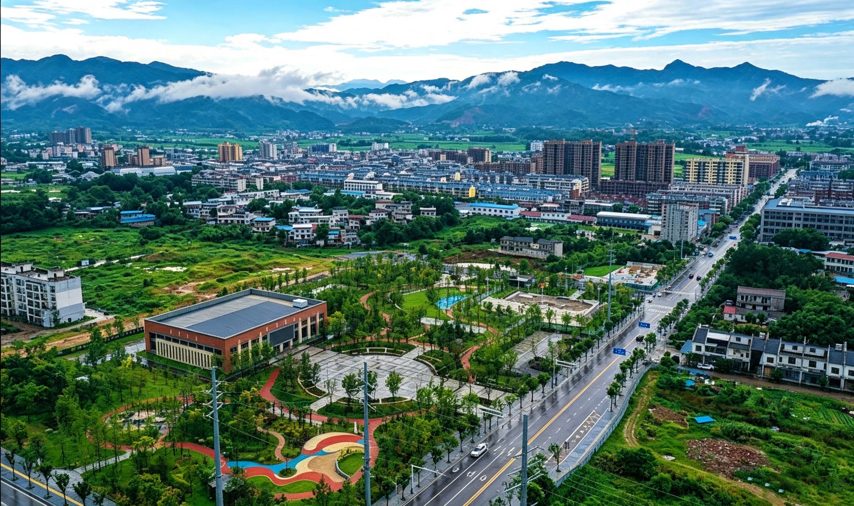 Aerial view of Yuantan Town — Capital of Brush Industry in China